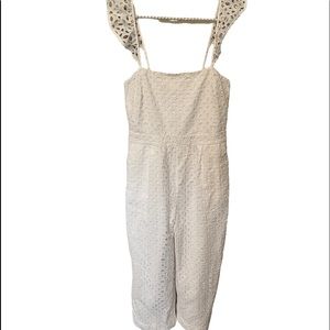 J. Crew Kasana White Eyelet Ruffle Sleeve Wide Leg Jumpsuit Size 8